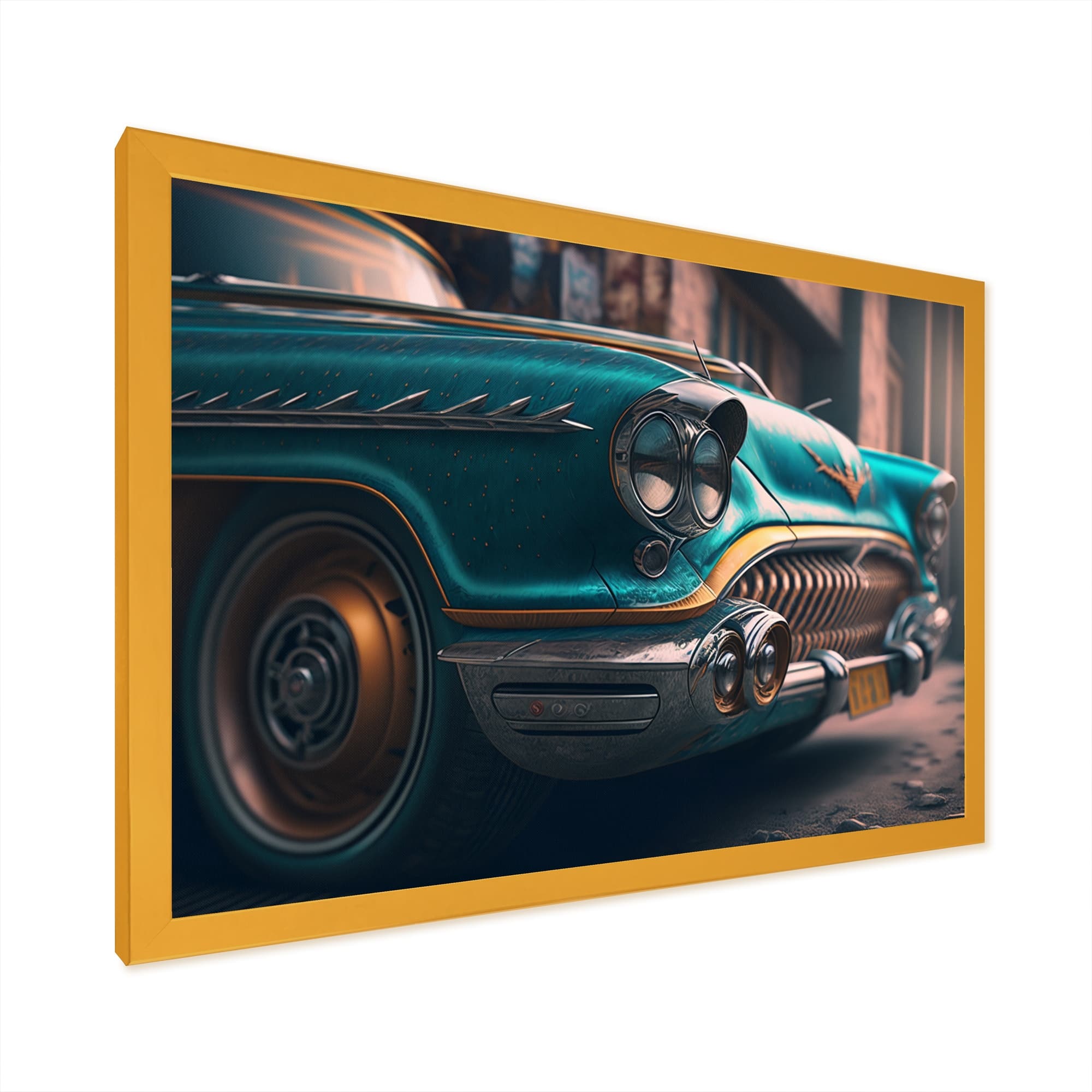Designart "Beautiful Vintage Car In Retro Colors VI" Retro Car Framed
